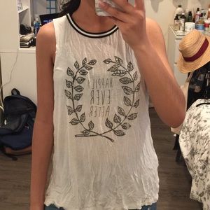 Graphic white tank with jersey detail neckline